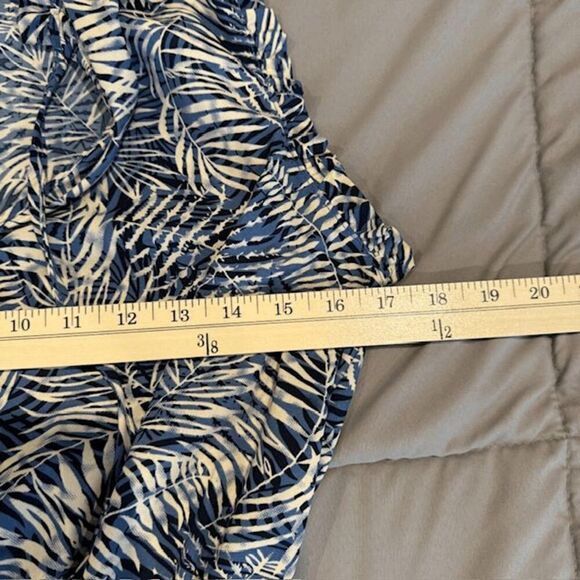 Fab'rik Tiered Mini Dress Blue Tropical Palm Leaf Print Elastic Waist Size Small - Picture 7 of 10